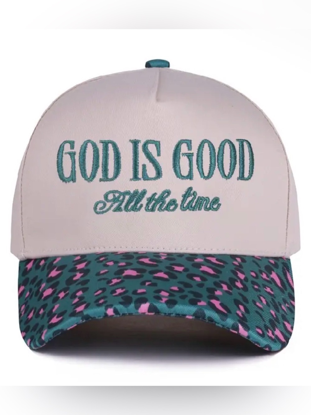 “God is Good” Embroidered Baseball Cap Turquoise Cougar Print Trucker Hat
